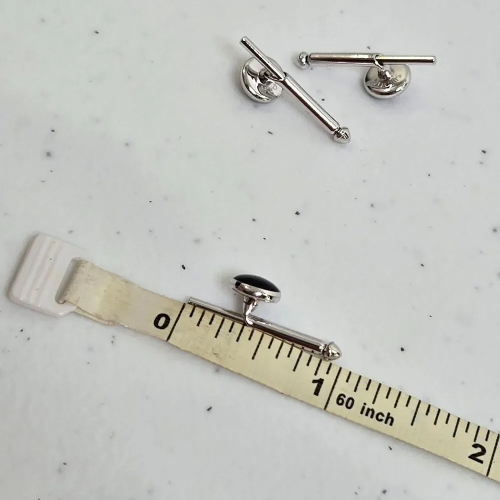 Swank Tuxedo Studs Black Silver Tone Black Onyx Stone Circle Shiny